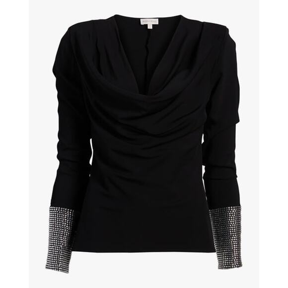 Ronny Kobo Sandra Black Rhinestone Sleeve Drape Blouse (S) - Picture 9 of 9